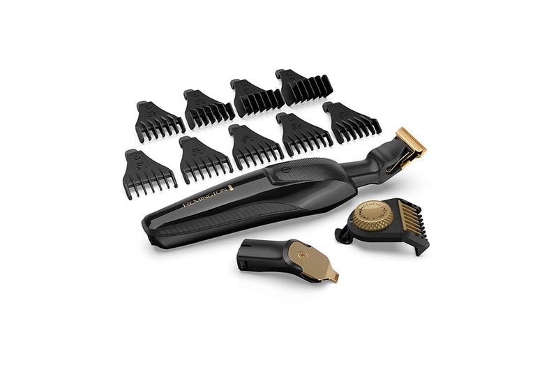 Rasuradora T-Series Remington, conjunto completo con máquina negra, cabezales dorados y múltiples peines guía negros