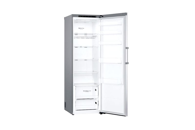 Refrigerador LG Inverter de 14 pies B-Thor acero inoxidable, vista frontal con puerta abierta mostrando el interior blanco