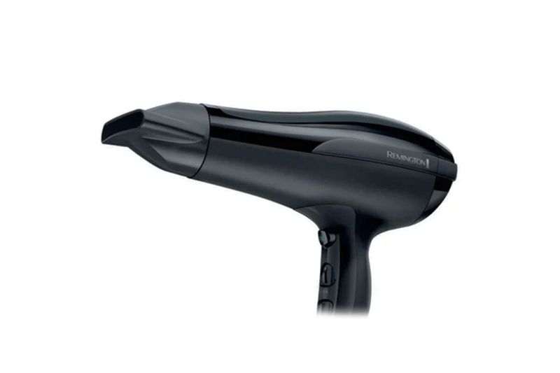 Secadora de cabello Shine Therapy negro Remington, perfil lateral del cuerpo y la boquilla concentradora