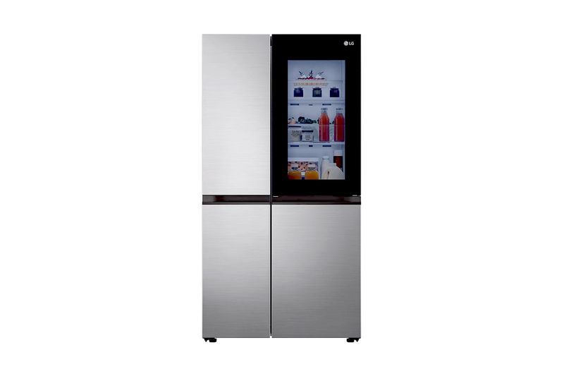 Refrigerador inverter InstaView Door in Door sin dispensador negra 789 L silver LG, vista frontal con puerta abierta