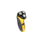 Afeitadora rotativa inalámbrica Indestructible Remington, vista lateral del cuerpo amarillo y negro con cabezal triple