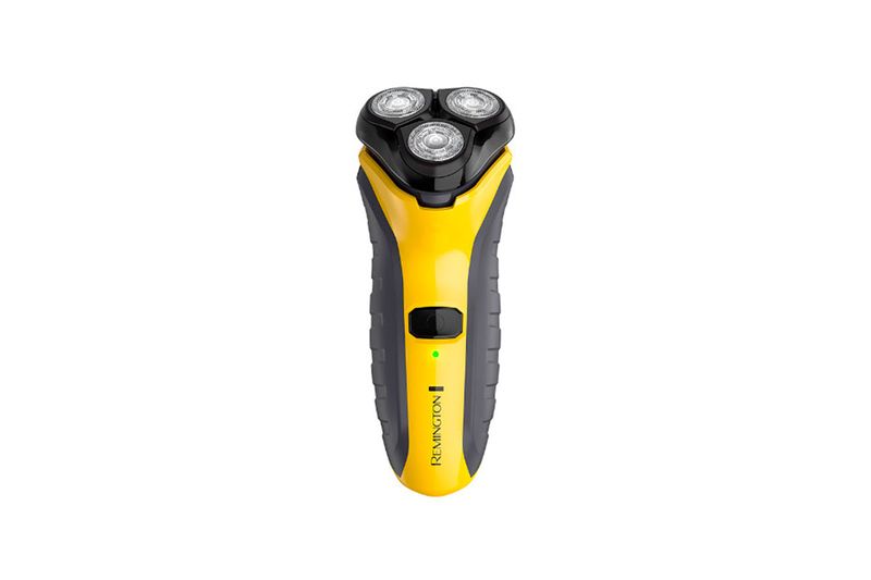 Afeitadora rotativa inalámbrica Remington línea Indestructible, vista frontal en colores amarillo y negro