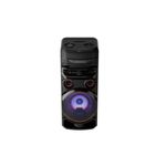 Parlante vertical Bluetooth XBOOM 500 W LG, vista frontal con luces LED azules y rojas en los altavoces