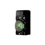 Parlante vertical Bluetooth Xboom 300W RNC5 LG, vista frontal en color negro con iluminación verde en el woofer