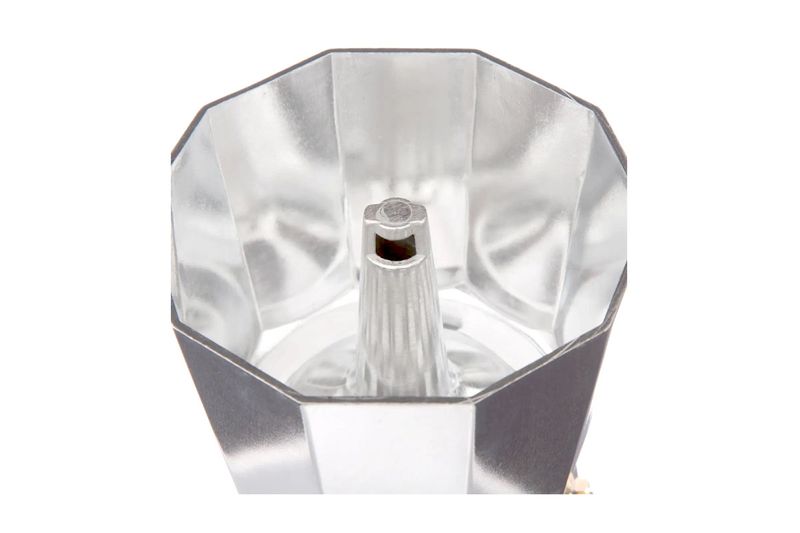 Cafetera italiana aluminio 300 ml Secret de Gourmet, vista cenital del interior de la base de aluminio