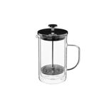 Cafetera francesa 600 ml Secret de Gourmet, jarra de vidrio transparente con prensa metálica y tapa negra