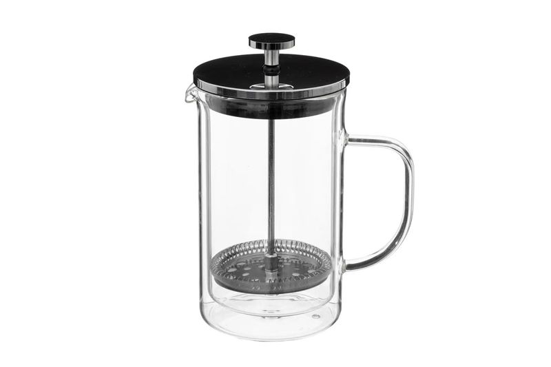 Cafetera francesa 600 ml Secret de Gourmet, jarra de vidrio transparente con prensa metálica y tapa negra