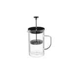 Cafetera francesa 600 ml Secret de Gourmet, vista frontal del cuerpo de vidrio con émbolo y filtro metálico interno