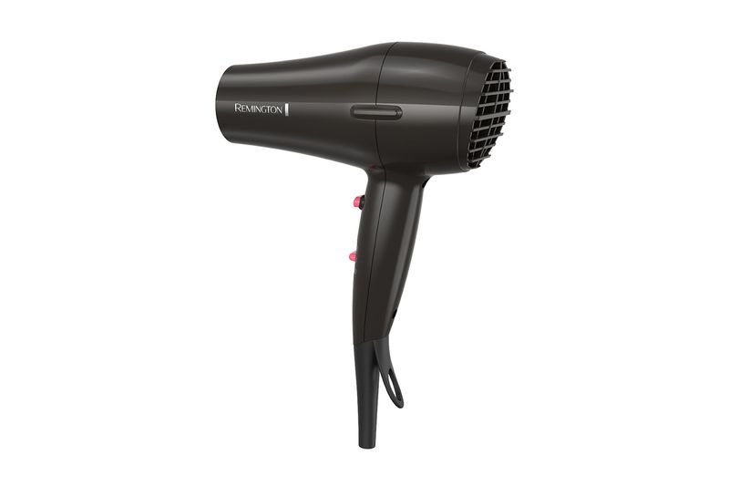 Secadora de cabello Pro Ceramic 2 velocidades Remington, vista lateral del cuerpo negro con botones rojos