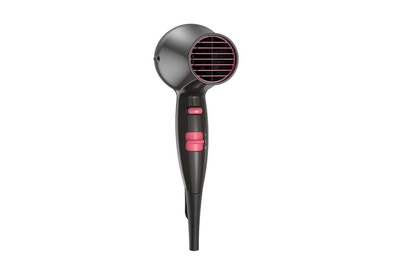 Secadora de cabello Pro Ceramic 2 velocidades Remington, vista frontal del cabezal y mango con interruptores rosados