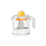 Exprimidor de cítricos 32 onzas Black+Decker, vista frontal del equipo con jarra transparente y cono amarillo