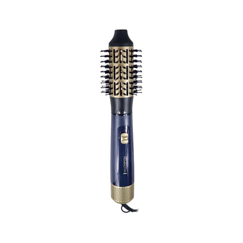 Cepillo de cabello Sapphire Luxe Remington, vista frontal del dispositivo en color azul con detalles dorados