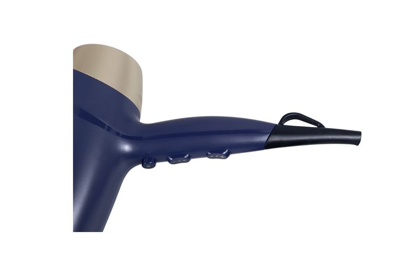 Secadora de cabello Sapphire Luxe Remington, perfil lateral del equipo en color azul marino y boquilla negra