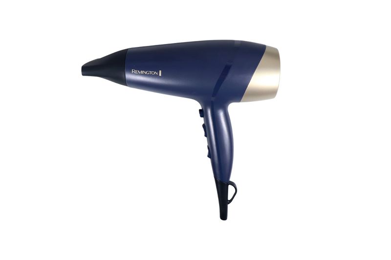 Secadora de cabello Sapphire Luxe Remington, vista lateral del equipo en color azul marino con detalle dorado
