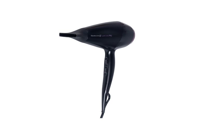 Secadora de cabello Supercare Pro con turmalina Remington, vista lateral completa del equipo en color negro