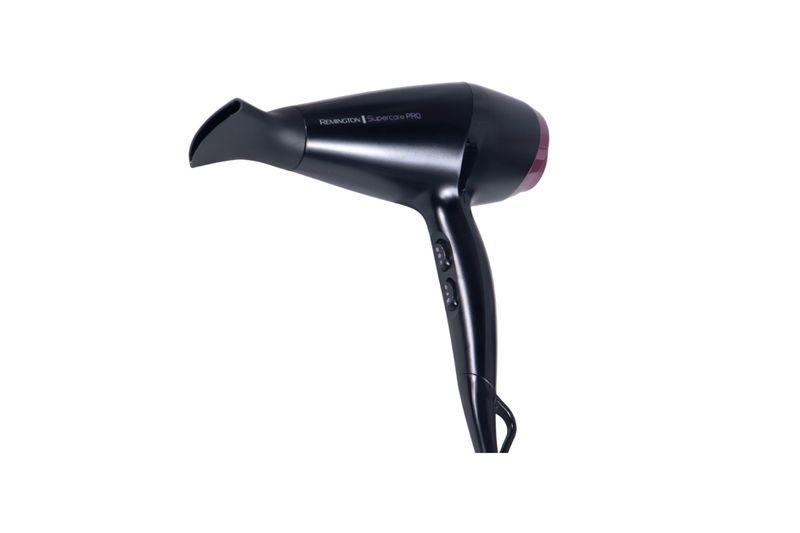Secadora de cabello Supercare Pro con turmalina Remington, perfil lateral del equipo en color negro