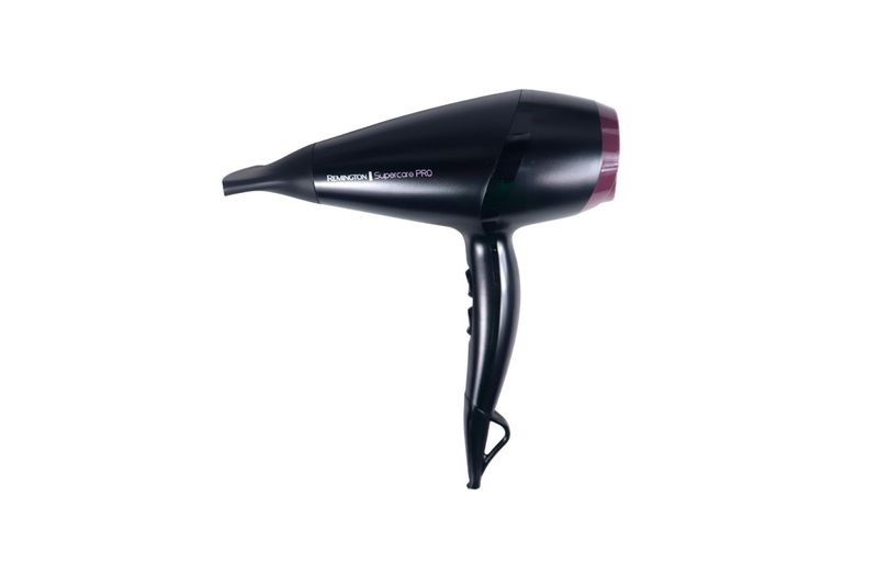 Secadora de cabello Supercare Pro con turmalina Remington, vista lateral del equipo en color negro