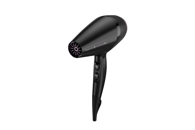 Secadora de cabello Supercare Pro con turmalina Remington, vista lateral del equipo en color negro