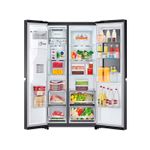 Refrigerador Inverter InstaView con dispensador SBS Craft Ice 612L matte black LG, vista frontal con puertas abiertas y