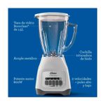Licuadora vaso vidrio 1.5 L 800 W 2 vel blanca Oster, gráfico con indicadores de sus características técnicas