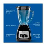 Licuadora vaso vidrio 1.5 l 800 w 2 vel negra Oster, gráfico con indicaciones de sus características y componentes