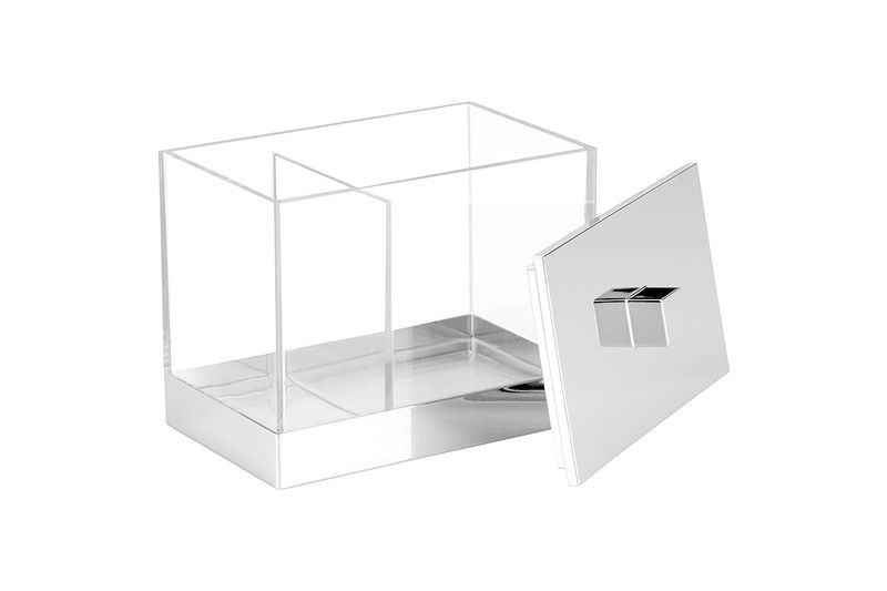 Porta isopos acrílico cromo de 5x4 pulgadas iDesign, organizador transparente con base y tapa de cromo a un lado
