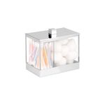 Porta isopos acrílico cromo 5x4 pulgadas iDesign, vista frontal con isopos de colores y algodones en su interior