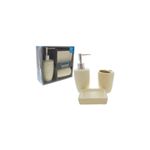 Juego accesorios para baño 3 piezas crema cerámica Barbara Homes, dispensador, porta cepillos y jabonera junto a su caja