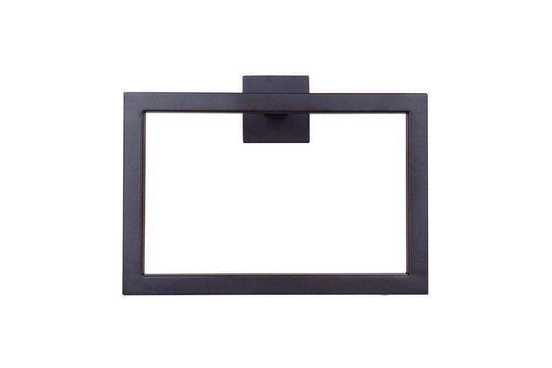 Toallero de aro acero inoxidable negro mate Bishop Canarm, vista frontal del accesorio rectangular