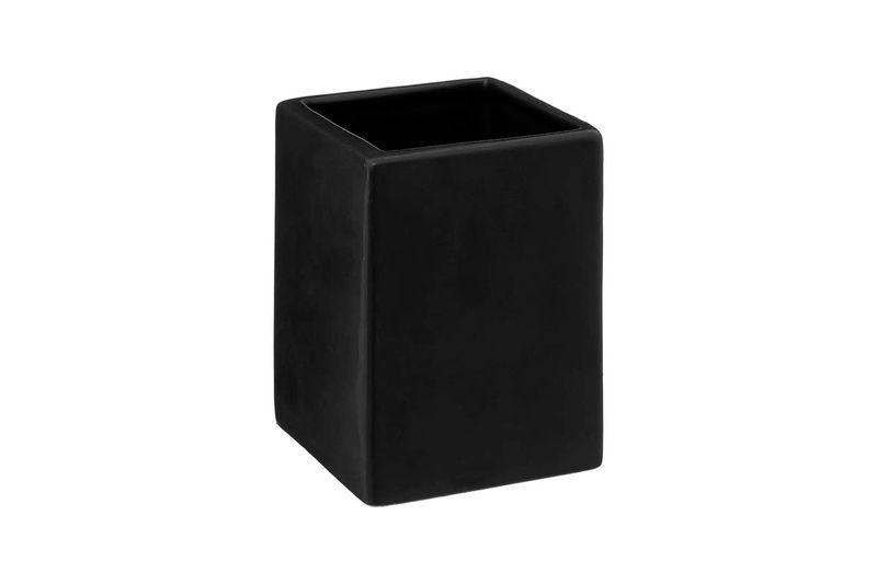 Organizador/accesorios para baño Five Simply Smart 5five, recipiente negro de forma cúbica visto desde ángulo superior