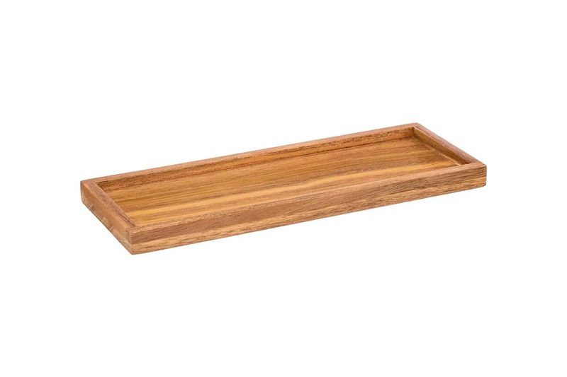 Organizador y accesorios para baño Five Simply Smart 5five, bandeja rectangular de madera vista en ángulo lateral