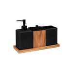 Organizador y accesorios para baño Five Simply Smart 5five, set negro con madera compuesto por dispensador, frasco y porta