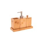 Organizador accesorios para baño Five Simply Smart 5five, set de bambú con dispensador de jabón y porta cepillos