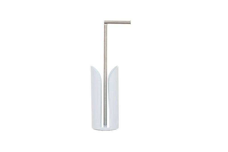 Organizador para papel higiénico blanco metálico 5five Simply Smart, vista frontal del soporte con brazo cromado
