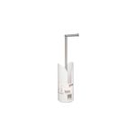 Organizador para papel higiénico blanco metálico 5five Simply Smart, vista frontal del soporte con el empaque blanco