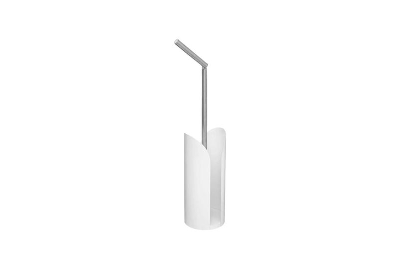 Organizador para papel higiénico blanco metálico 5five Simply Smart, vista lateral del soporte con brazo cromado