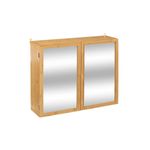 Gabinete doble con espejo bamboo 70x20x58 cm 5five, vista frontal del mueble de madera clara con dos puertas de espejo