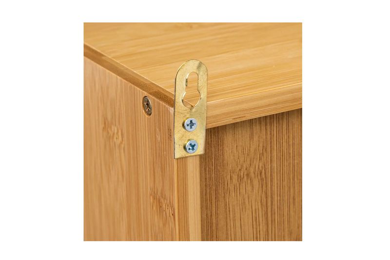 Gabinete doble con espejo bamboo 70 x 20 x 58 cm 5five, detalle del soporte metálico dorado para colgar en la pared
