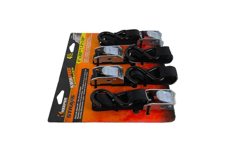 Soga de carga ajustable 6 pies 300 lbs Keeper, set de 4 correas negras en empaque con soporte para colgar