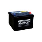 Batería NX100-S6S-SMF 45 amp 12 voltios 430 CCA Rocket, vista diagonal frontal con bornes azul y rojo