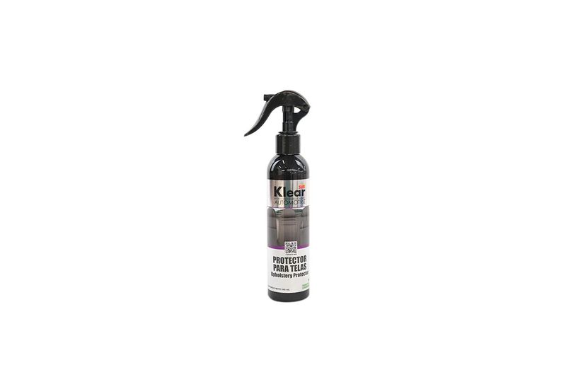 Líquido protector de tapices para auto 240 ml Klear Sur, envase con atomizador negro y etiqueta blanca