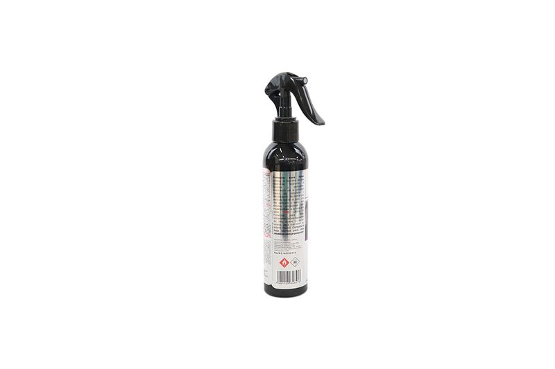 Líquido protector de tapices para auto 240 ml Klear Sur, botella con atomizador negro vista trasera de la etiqueta