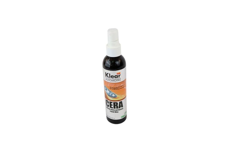 Cera abrillantadora para autos Klear Sur de 240 ml líquido, botella con atomizador blanco y etiqueta frontal