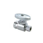 Llave recta 1/2 x 3/8 pulgadas Brass Craft, vista lateral en acabado cromado brillante