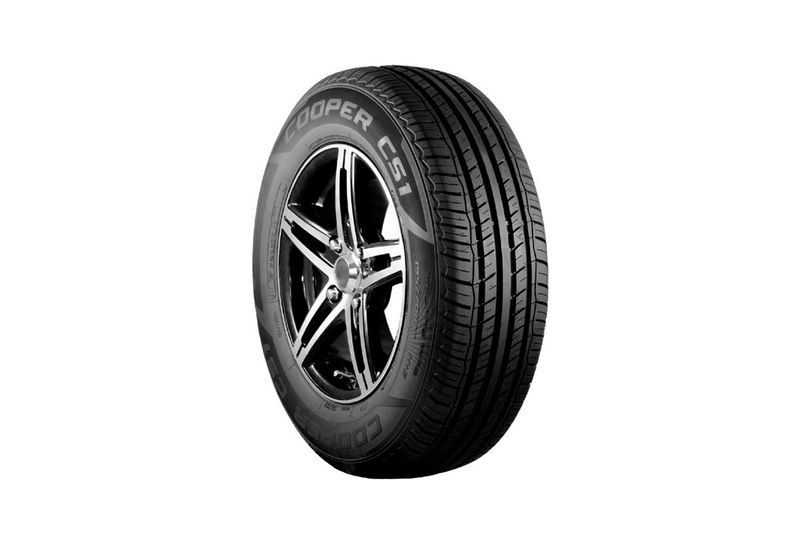 Llanta 175/65R14 82T Cooper CS1, vista frontal montada sobre rin de aluminio negro y plata con cinco radios