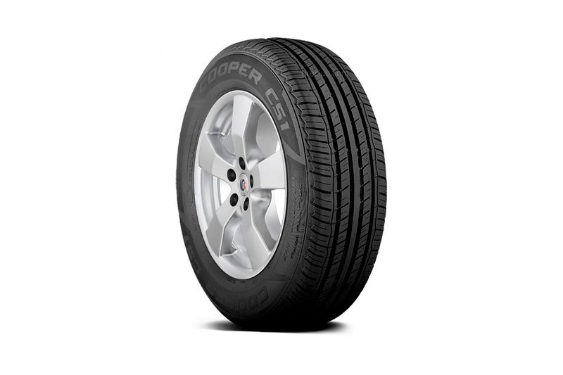 Llanta 185/65R15 88T Cooper CS1, vista frontal del neumático montado en rin plateado con dibujo de banda de rodadura