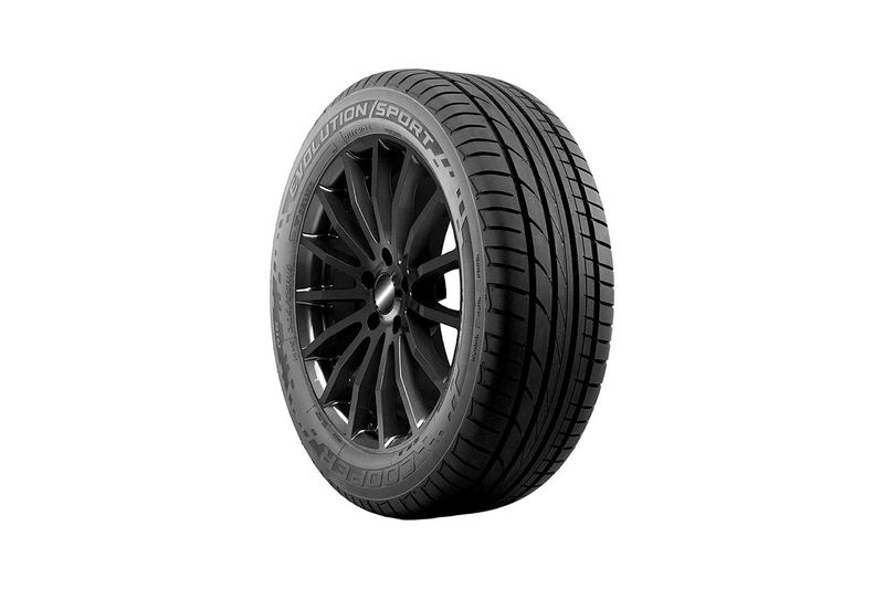 Llanta 195/65R15 91H Evo Sport Cooper, vista frontal montada sobre rin negro multirradio