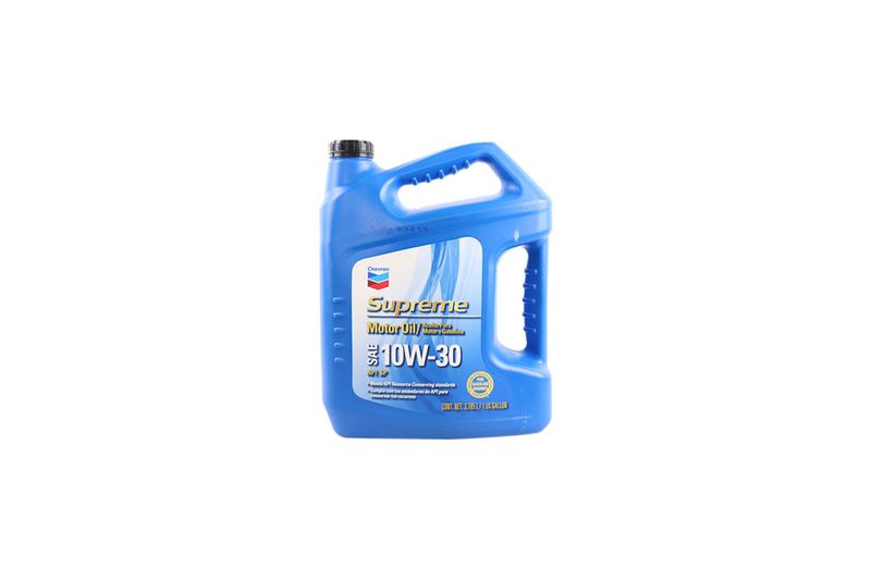 Aceite mineral Supreme SAE 10W30 API SP/SN Plus 1 galón Chevron, envase plástico azul con etiqueta frontal