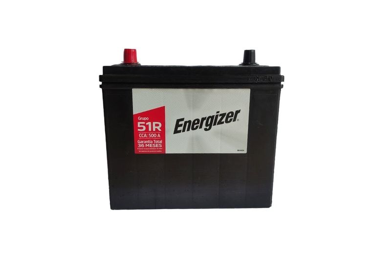 Batería Energizer EN-51R-500, CCA 500 amp, vista frontal con bornes rojo y negro y etiqueta informativa
