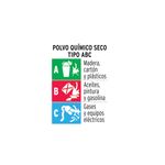 Extintor de emergencia desechable 300 g tipo ABC Truper, tabla informativa de tipos de fuego A, B y C con iconos y textos